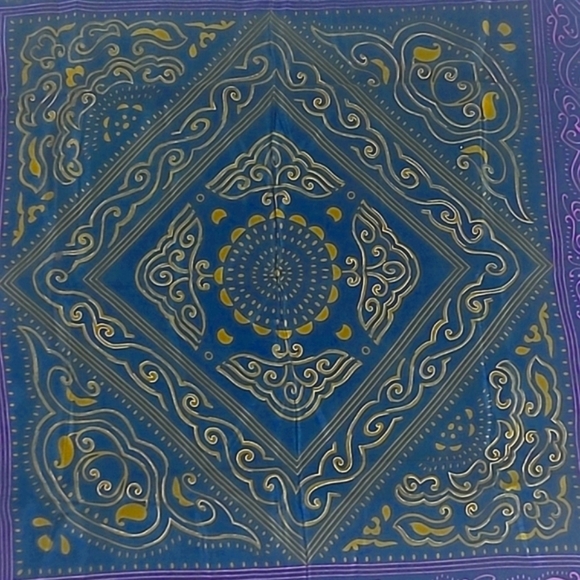 Silk Scarf 30" Square Teal Blue Sunflower Abstract Scrolly Gypsy Bohemian Fairy - Picture 5 of 9